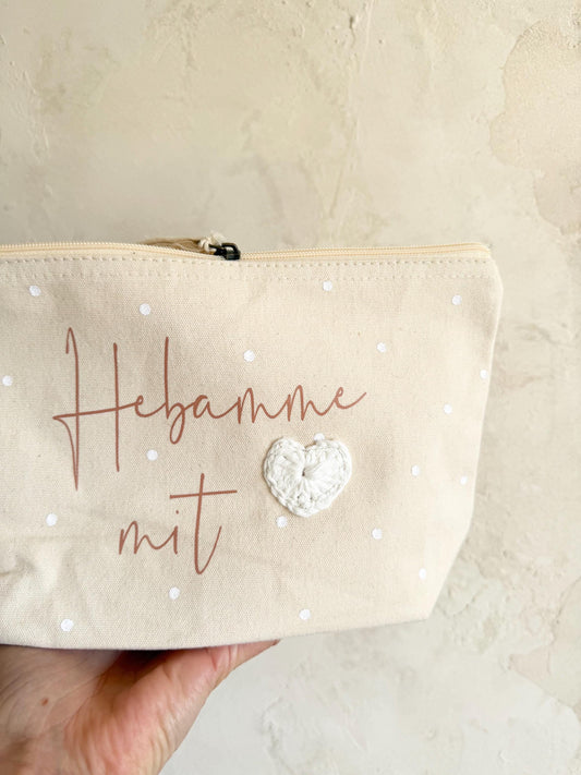 Kosmetiktasche mit Häkelherz – Danke, Hebamme