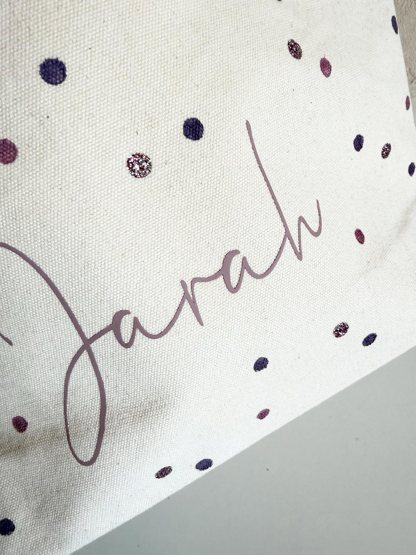Kulturbeutel in Creme & Lavendel mit Name