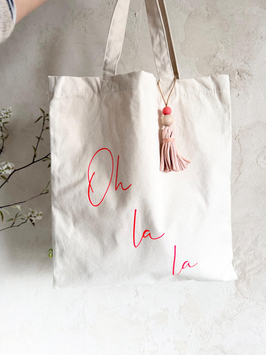 Stofftasche „Oh là là“ mit Quaste