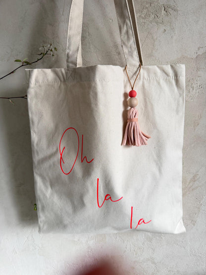 Stofftasche „Oh là là“ mit Quaste