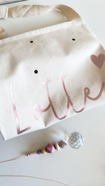 Personalisierte Kinderschürze Natur – Rosé & Kupfer