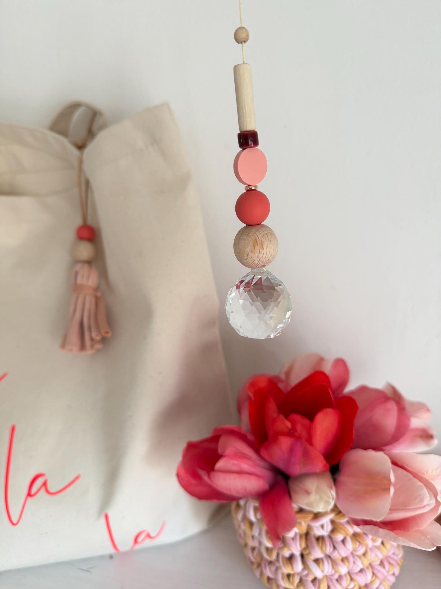 Suncatcher in Koralle, Apricot & Staublila