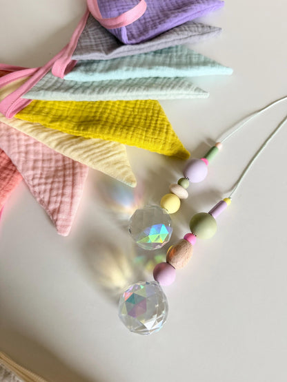 Musselin-Wimpelkette Regenbogen – 11 Wimpel