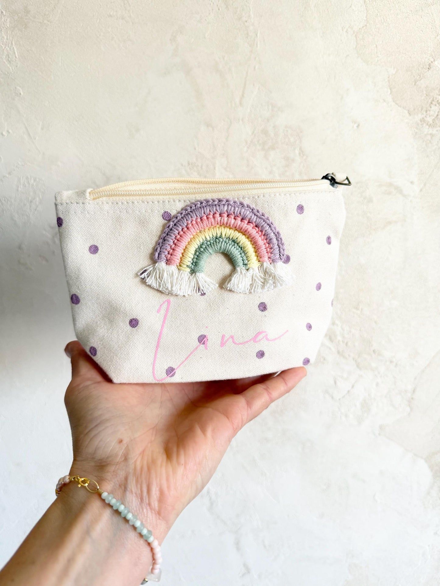 Regenbogen-Kulturbeutel in Lila & Rosé