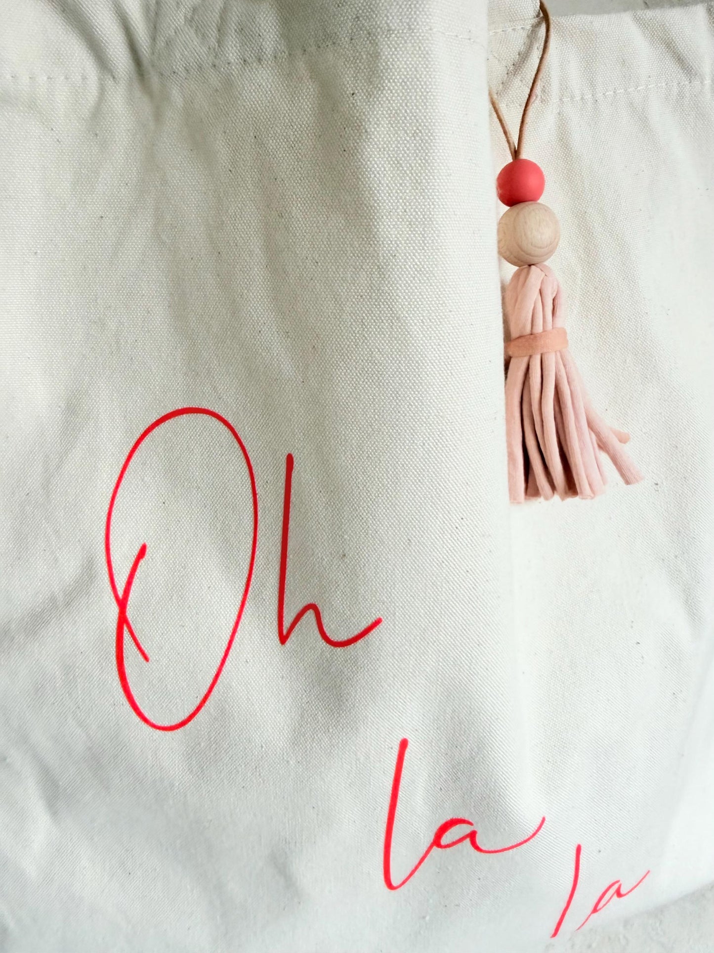 Stofftasche „Oh là là“ mit Quaste