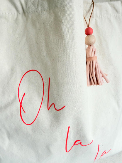 Stofftasche „Oh là là“ mit Quaste