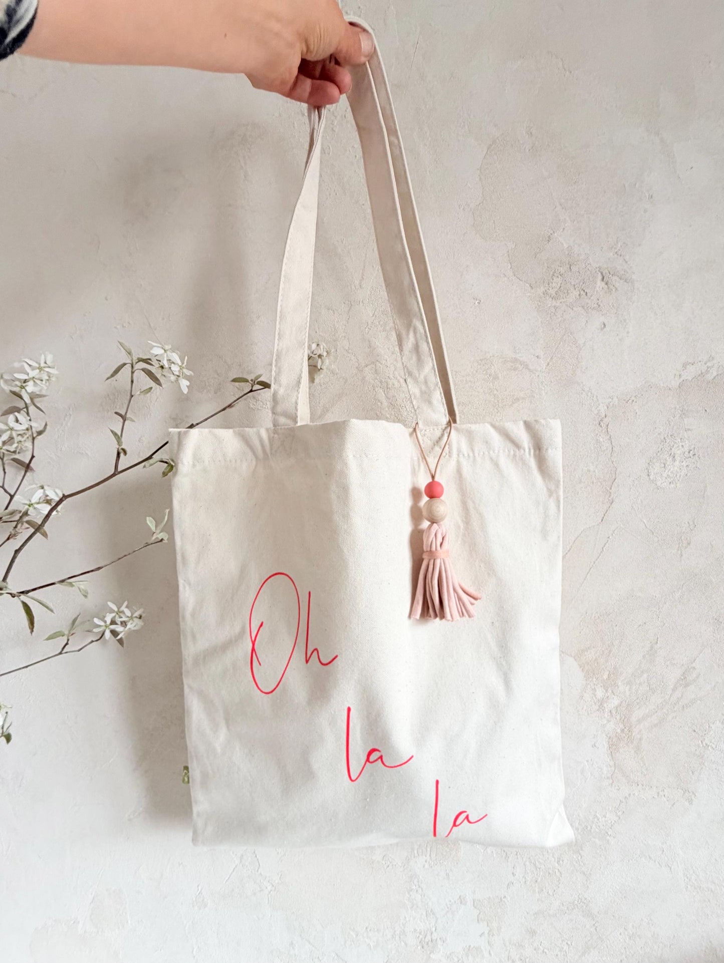Stofftasche „Oh là là“ mit Quaste