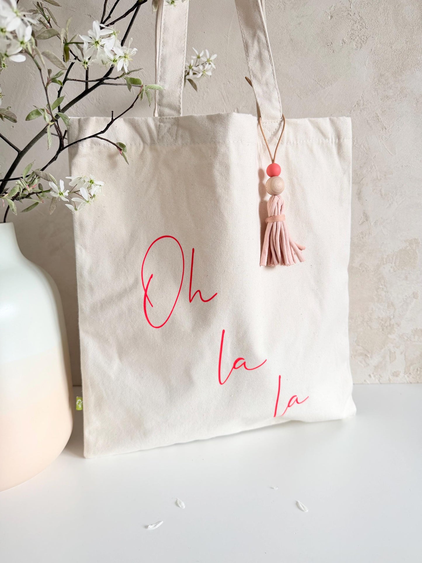 Stofftasche „Oh là là“ mit Quaste