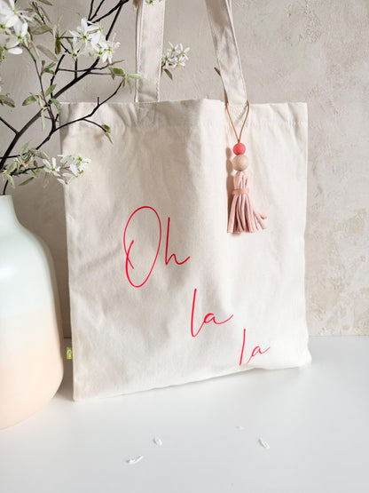 Stofftasche „Oh là là“ mit Quaste