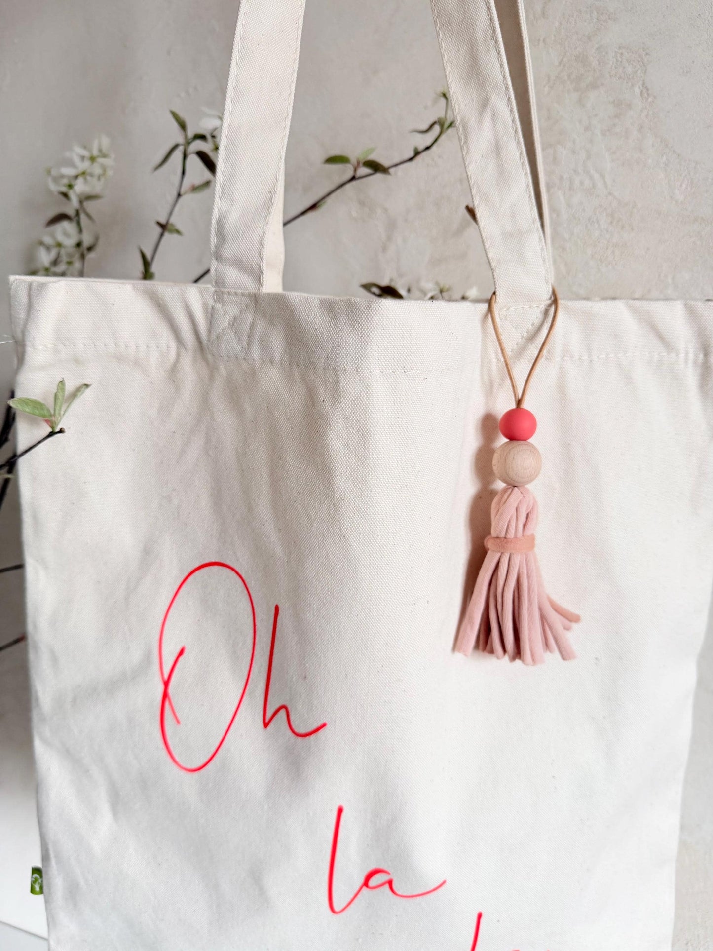 Stofftasche „Oh là là“ mit Quaste
