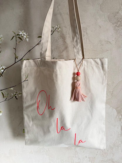 Stofftasche „Oh là là“ mit Quaste