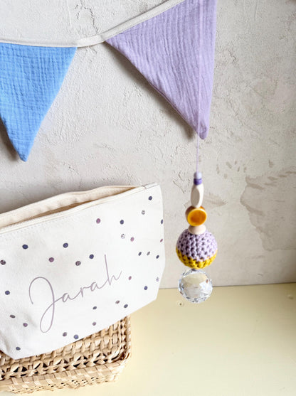Kulturbeutel in Creme & Lavendel – optional personalisiert