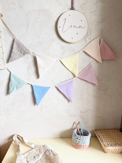 Musselin-Wimpelkette Pastell – 9 Wimpel