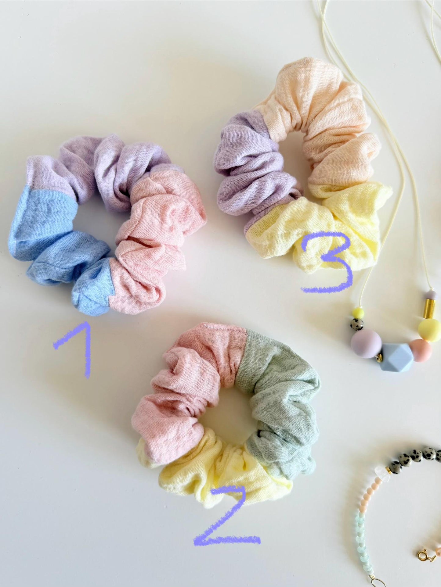 Musselin-Scrunchie in Pastell – Farbwahl