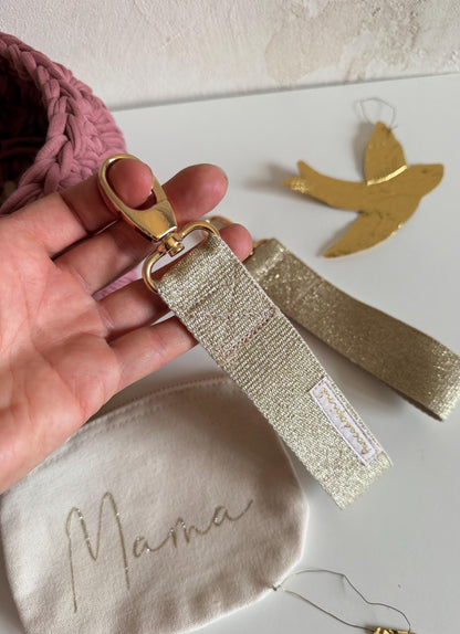 Gold-Glitzer-Schlüsselband mit Karabiner