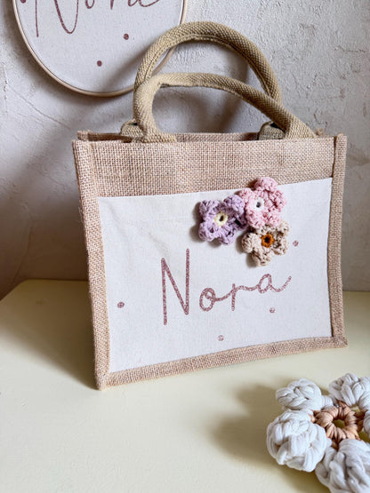 Blüten-Geschenkset: Mini-Shopper & Stickrahmen