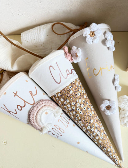 Regenbogen-Kindergartentüte Rosé & Beige – optional personalisiert