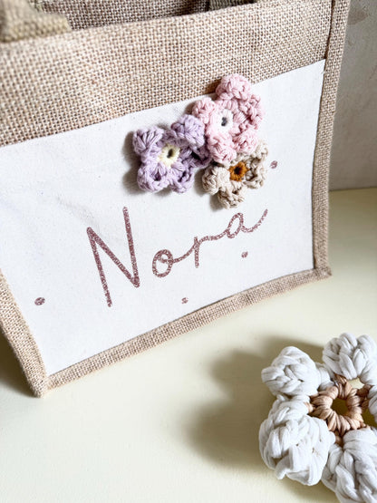 Blüten-Geschenkset: Mini-Shopper & Stickrahmen