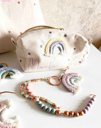 Rechenkette mit Häkelregenbogen in Mint & Flieder