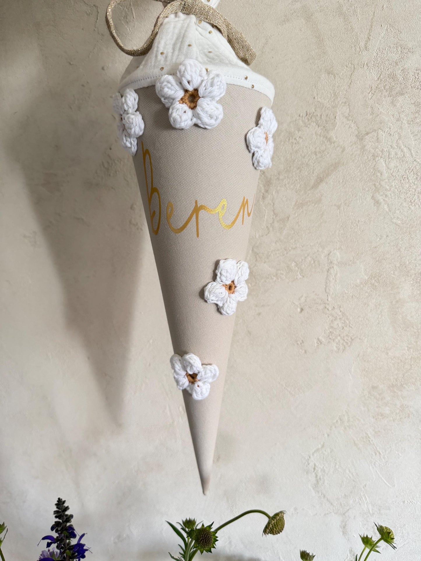 Gänseblümchen-Kindergartentüte mit Name
