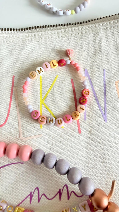 Kinderarmband in Rosé oder Mint mit Name