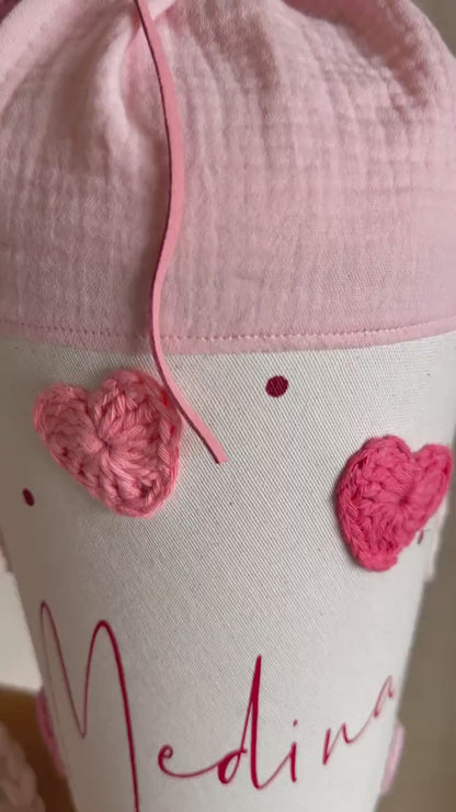 Herz-Schultüte in Rot, Rosé & Pink – optional personalisiert