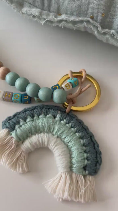 Rechenkette mit Häkelregenbogen in Mint & Petrol