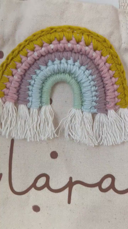 Mini-Shopper mit Häkelregenbogen – optional personalisiert