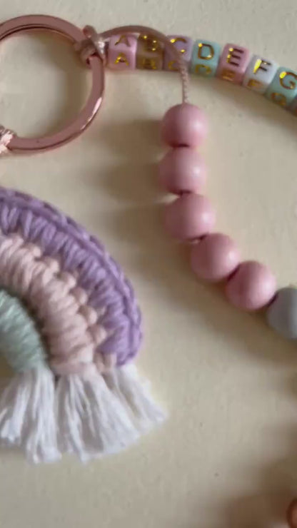 Rechenkette mit Häkelregenbogen in Mint & Flieder