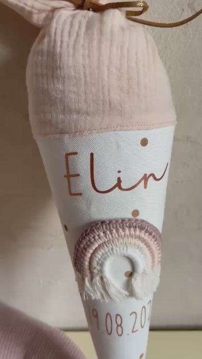 Regenbogen-Kindergartentüte Rosé & Beige – optional personalisiert